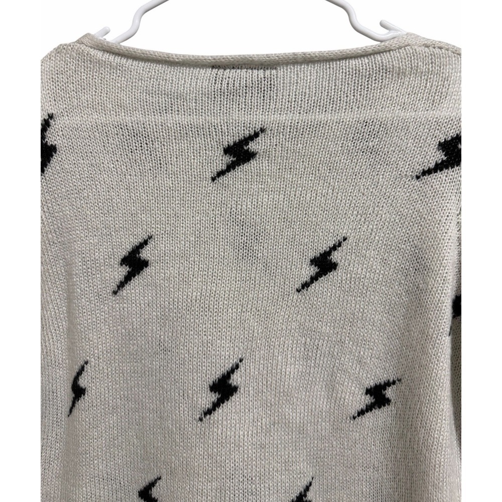 Wooden Ships Paola Buendia White Knit Sweater W/Black Lighting Bolts Size XS/S - Picture 4 of 10